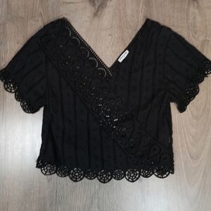 vintage Opening Ceremony BLACK BROIDERIE ANGLAISE scallop edge eyelet lace top